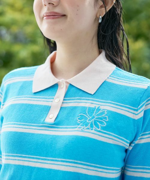 CARA O CRUZ / キャラ・オ・クルス ニット・セーター | ボーダー花刺繍ポロニット | 詳細24