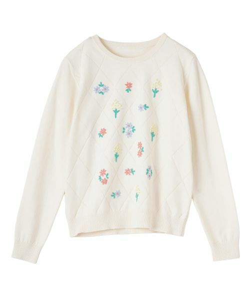 CARA O CRUZ / キャラ・オ・クルス ニット・セーター | 刺繍クルーネックニット【CoC by CARA O CRUZ】（アイボリー）