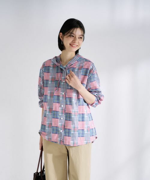 CARA O CRUZ / キャラ・オ・クルス シャツ・ブラウス | パッチワーク風チェックフーデッドシャツ | 詳細17