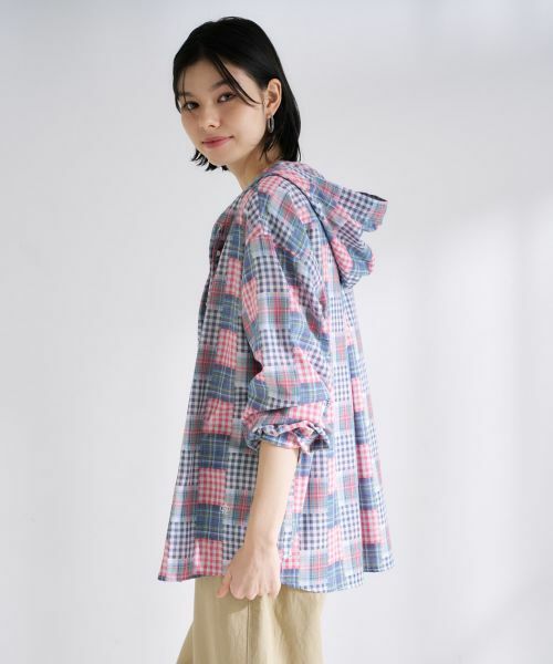 CARA O CRUZ / キャラ・オ・クルス シャツ・ブラウス | パッチワーク風チェックフーデッドシャツ | 詳細19