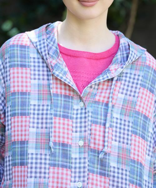 CARA O CRUZ / キャラ・オ・クルス シャツ・ブラウス | パッチワーク風チェックフーデッドシャツ | 詳細29