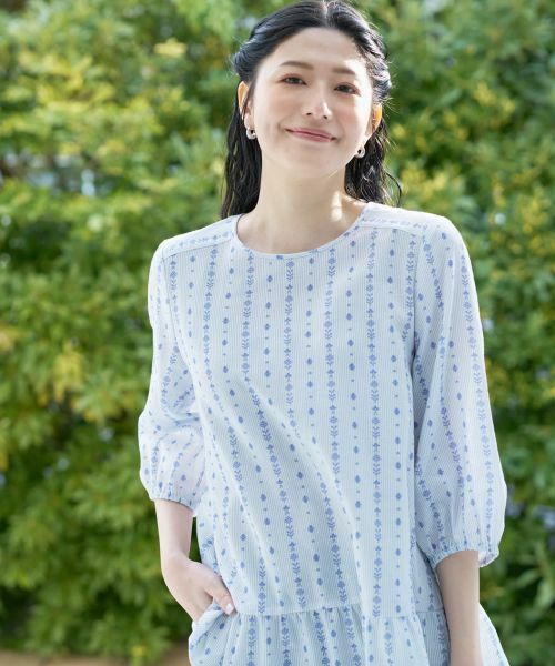 CARA O CRUZ / キャラ・オ・クルス シャツ・ブラウス | 洗える 切替幾何学柄ブラウス【DEVEAUX】 | 詳細3