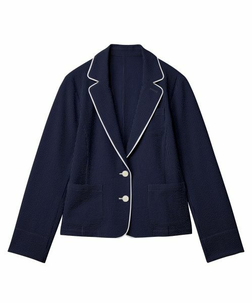 CARA O CRUZ / キャラ・オ・クルス テーラードジャケット | 洗える シアサッカーパイピングジャケット（ネイビー）
