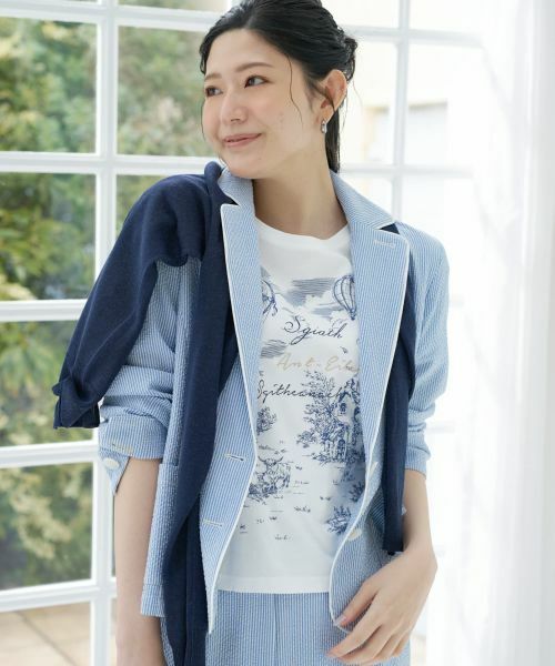 CARA O CRUZ / キャラ・オ・クルス テーラードジャケット | 洗える シアサッカーパイピングジャケット | 詳細1