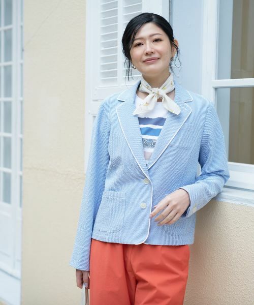 CARA O CRUZ / キャラ・オ・クルス テーラードジャケット | 洗える シアサッカーパイピングジャケット | 詳細12