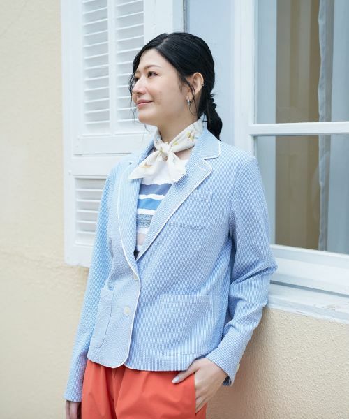 CARA O CRUZ / キャラ・オ・クルス テーラードジャケット | 洗える シアサッカーパイピングジャケット | 詳細14