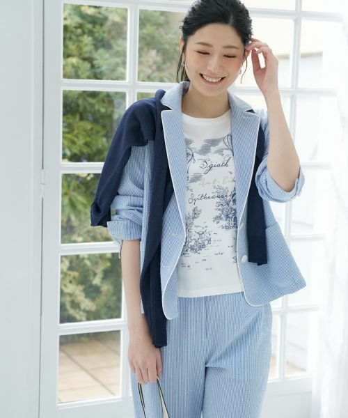 CARA O CRUZ / キャラ・オ・クルス テーラードジャケット | 洗える シアサッカーパイピングジャケット | 詳細2