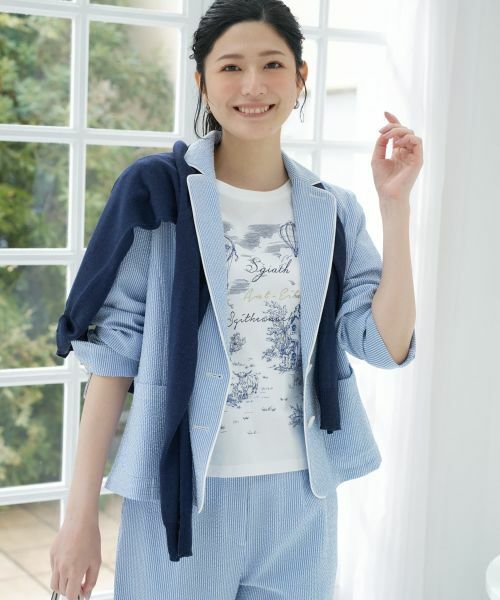 CARA O CRUZ / キャラ・オ・クルス テーラードジャケット | 洗える シアサッカーパイピングジャケット | 詳細3