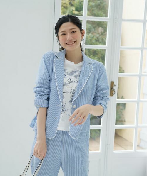 CARA O CRUZ / キャラ・オ・クルス テーラードジャケット | 洗える シアサッカーパイピングジャケット | 詳細4