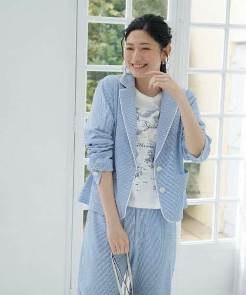 CARA O CRUZ / キャラ・オ・クルス テーラードジャケット | 洗える シアサッカーパイピングジャケット | 詳細5