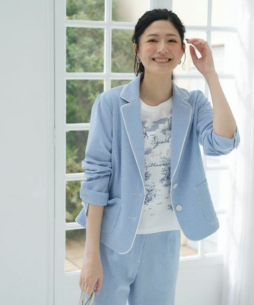 CARA O CRUZ / キャラ・オ・クルス テーラードジャケット | 洗える シアサッカーパイピングジャケット | 詳細6