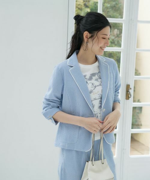 CARA O CRUZ / キャラ・オ・クルス テーラードジャケット | 洗える シアサッカーパイピングジャケット | 詳細7