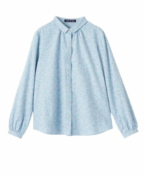 CARA O CRUZ / キャラ・オ・クルス シャツ・ブラウス | 洗える小花柄ギャザーネックシャツ【産地ナブル】（スカイブルー）