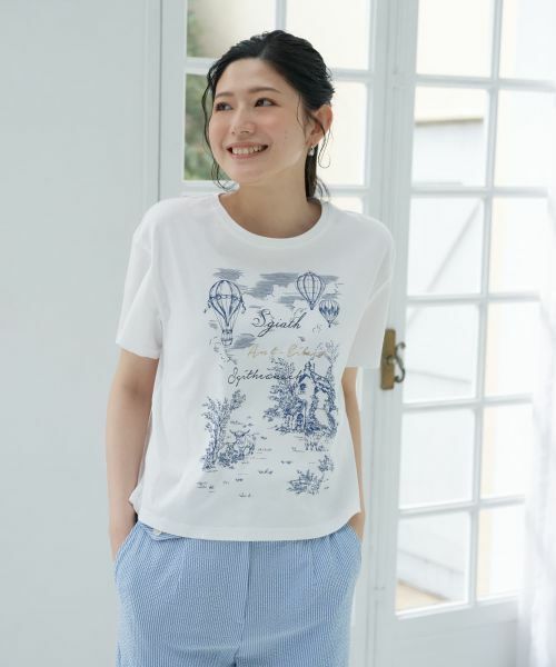 CARA O CRUZ / キャラ・オ・クルス Tシャツ | 洗える気球モチーフTシャツ（アイボリー）