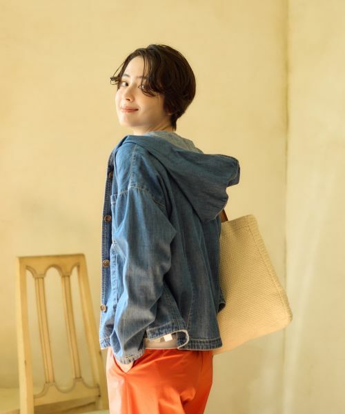 CARA O CRUZ / キャラ・オ・クルス テーラードジャケット | 洗える デニムフーデッドジャケット【CoC by CARA O CRUZ】【セットアップ】（ロイヤルブルー）