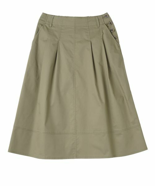 CARA O CRUZ / キャラ・オ・クルス ミニ・ひざ丈スカート | 洗えるサイドボタンフレアスカート（カーキ系）