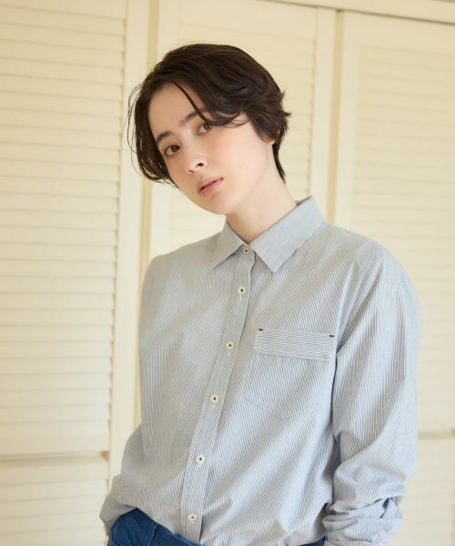 CARA O CRUZ / キャラ・オ・クルス シャツ・ブラウス | 洗える ストライプシャツ（チャコール系）