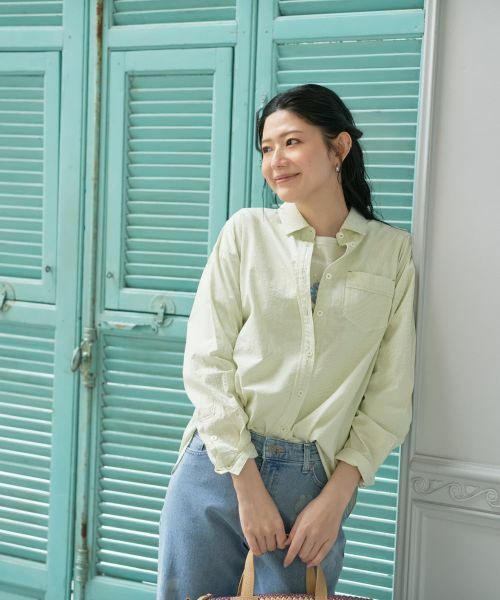 CARA O CRUZ / キャラ・オ・クルス シャツ・ブラウス | 洗える ストライプシャツ（グリーン）