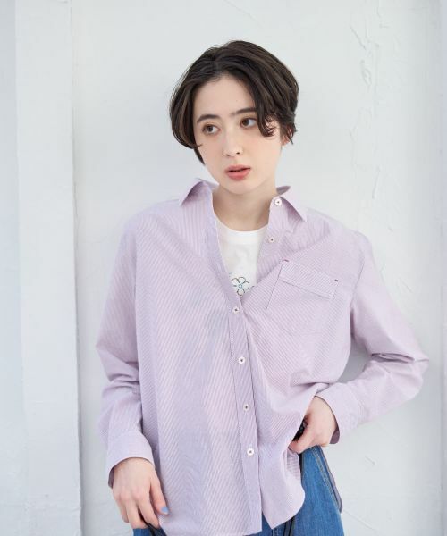 CARA O CRUZ / キャラ・オ・クルス シャツ・ブラウス | 洗える ストライプシャツ（ラベンダー）