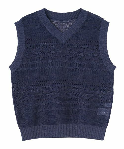 CARA O CRUZ / キャラ・オ・クルス テーラードジャケット | 透かし編みニットベスト【CoC by CARA O CRUZ】（ネイビー）