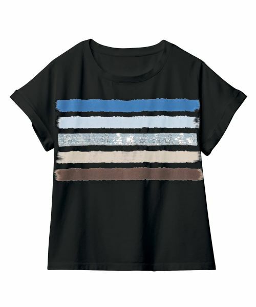 CARA O CRUZ / キャラ・オ・クルス Tシャツ | 洗える マルチボーダーTシャツ【MUSETTI】（ブラック）