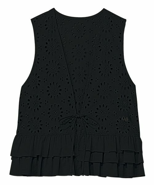 CARA O CRUZ / キャラ・オ・クルス テーラードジャケット | 洗える カットワークレースジレ（ブラック）