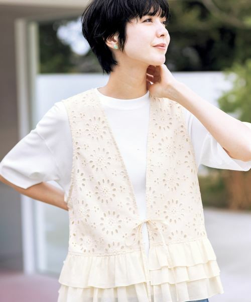 CARA O CRUZ / キャラ・オ・クルス テーラードジャケット | 洗える カットワークレースジレ | 詳細22