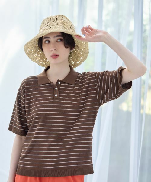 CARA O CRUZ / キャラ・オ・クルス ポロシャツ | ナローボーダーニットポロシャツ（ブラウン系）