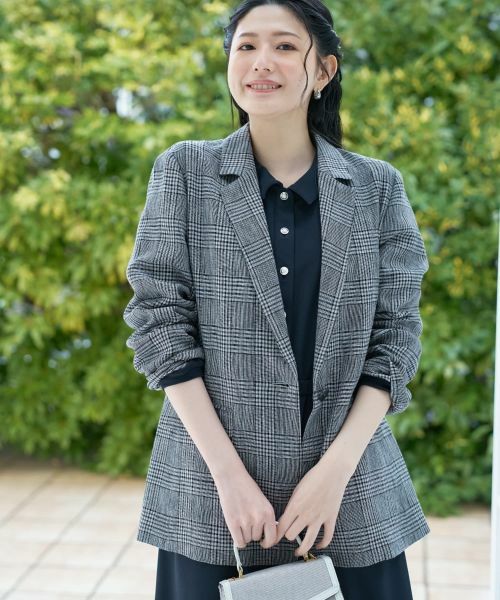 CARA O CRUZ / キャラ・オ・クルス テーラードジャケット | 麻のチェック柄 テーラードジャケット | 詳細1