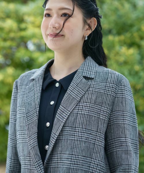 CARA O CRUZ / キャラ・オ・クルス テーラードジャケット | 麻のチェック柄 テーラードジャケット | 詳細14