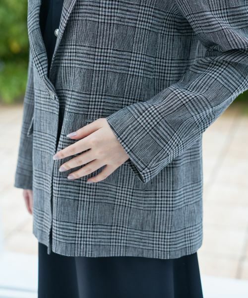 CARA O CRUZ / キャラ・オ・クルス テーラードジャケット | 麻のチェック柄 テーラードジャケット | 詳細15