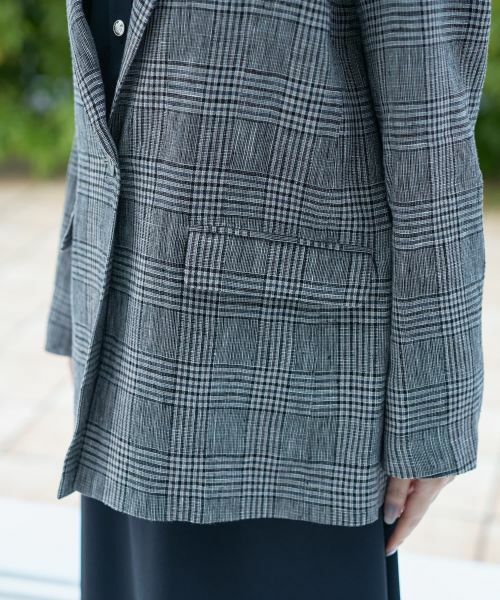 CARA O CRUZ / キャラ・オ・クルス テーラードジャケット | 麻のチェック柄 テーラードジャケット | 詳細16