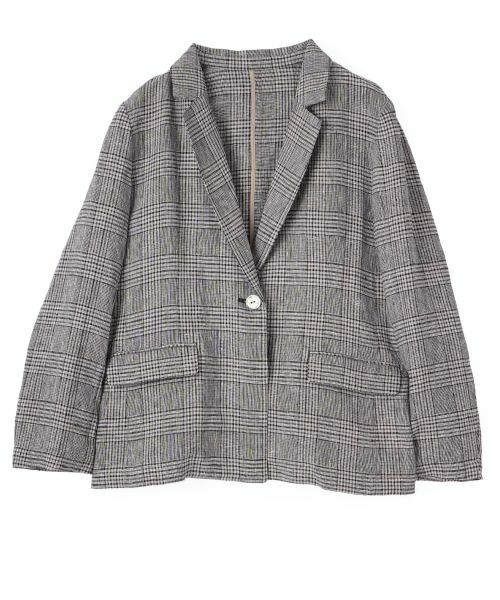 CARA O CRUZ / キャラ・オ・クルス テーラードジャケット | 麻のチェック柄 テーラードジャケット | 詳細18