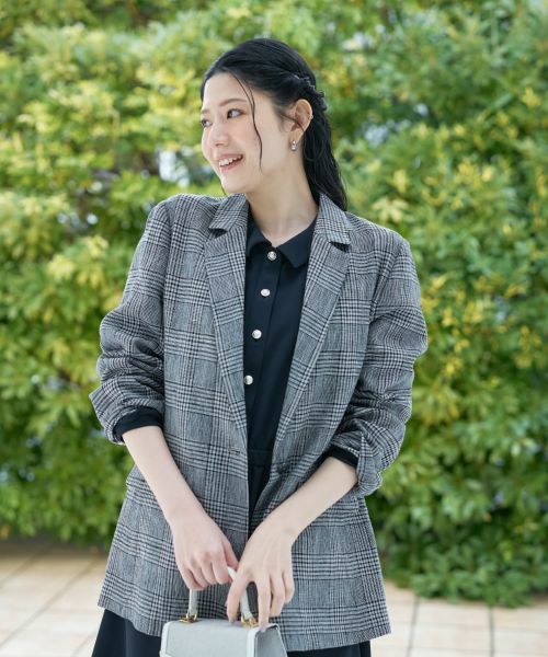 CARA O CRUZ / キャラ・オ・クルス テーラードジャケット | 麻のチェック柄 テーラードジャケット | 詳細2