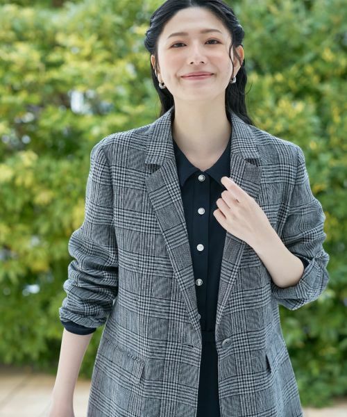 CARA O CRUZ / キャラ・オ・クルス テーラードジャケット | 麻のチェック柄 テーラードジャケット | 詳細3