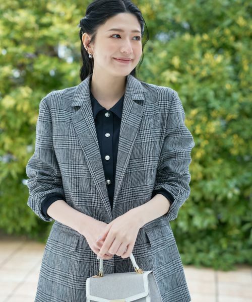 CARA O CRUZ / キャラ・オ・クルス テーラードジャケット | 麻のチェック柄 テーラードジャケット | 詳細4