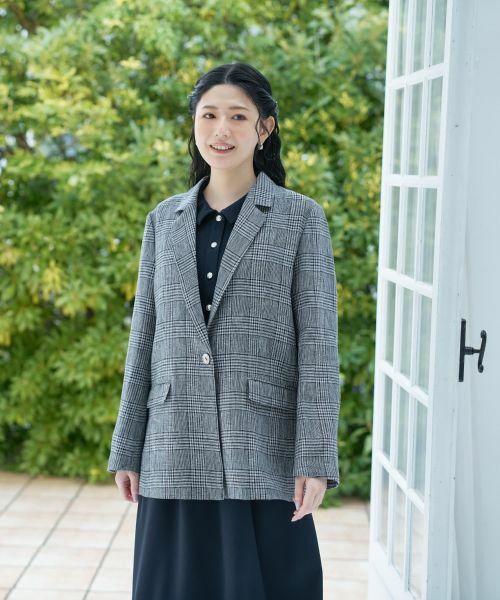 CARA O CRUZ / キャラ・オ・クルス テーラードジャケット | 麻のチェック柄 テーラードジャケット | 詳細5