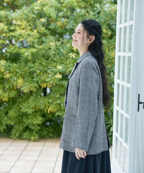 CARA O CRUZ / キャラ・オ・クルス テーラードジャケット | 麻のチェック柄 テーラードジャケット | 詳細6