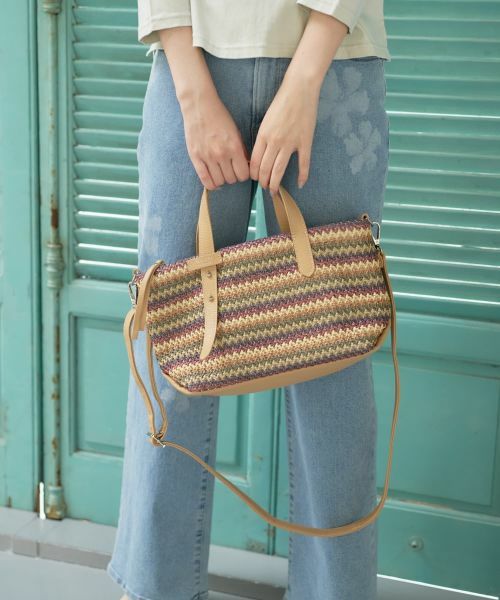 CARA O CRUZ / キャラ・オ・クルス ハンドバッグ | マルチボーダー雑材バッグ【ROSSI】（パープル）