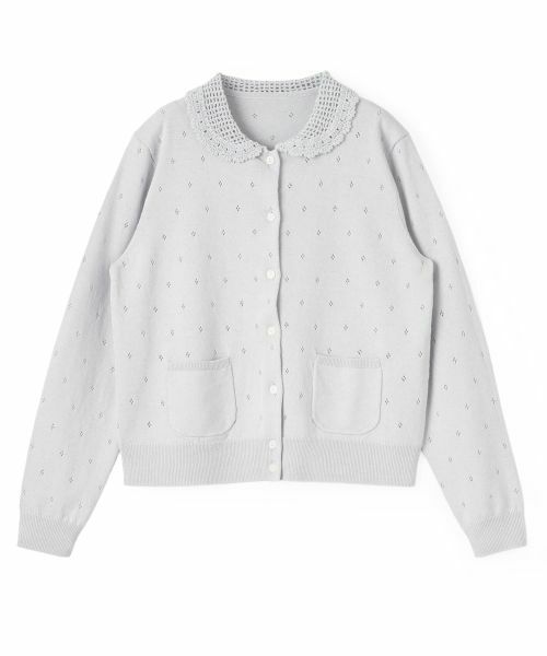 CARA O CRUZ / キャラ・オ・クルス カーディガン・ボレロ | レース襟パンチング柄カーディガン【CoC by CARA O CRUZ】（ライトグレー）