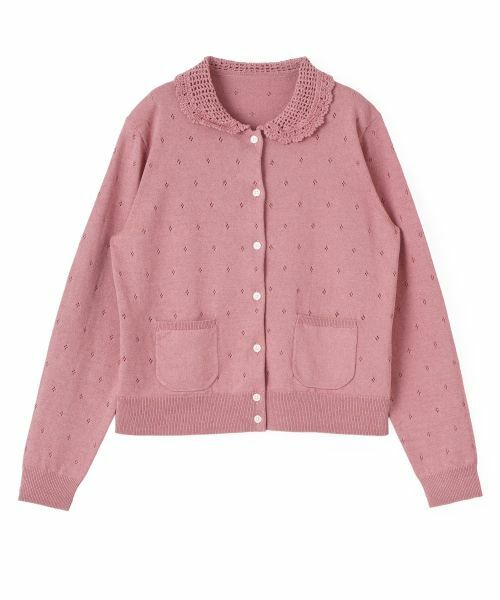 CARA O CRUZ / キャラ・オ・クルス カーディガン・ボレロ | レース襟パンチング柄カーディガン【CoC by CARA O CRUZ】（ピンク系）