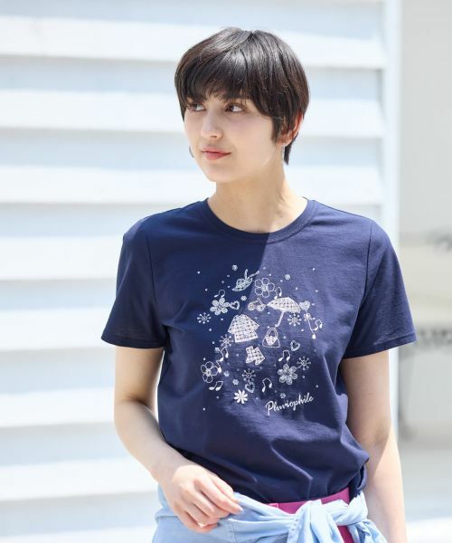 CARA O CRUZ / キャラ・オ・クルス カットソー | 【接触冷感】レインモチーフTシャツ | 詳細1