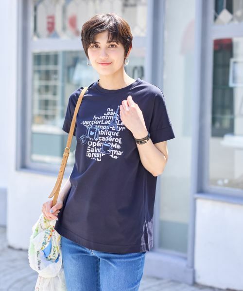 CARA O CRUZ / キャラ・オ・クルス Tシャツ | 【接触冷感】フランス旅Tシャツ（ネイビー）