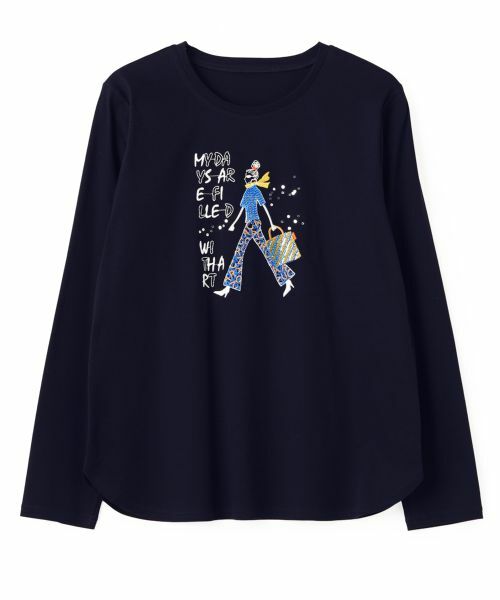 CARA O CRUZ / キャラ・オ・クルス カットソー | 【接触冷感】ガールモチーフTシャツ（ネイビー）