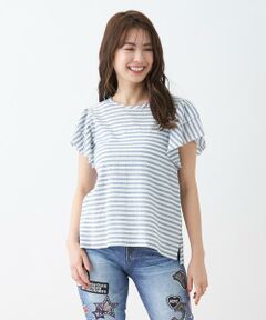 ＊＊CARA O CRUZ__ / キャラ・オ・クルス カットソー | フリルスリーブボーダーブラウス