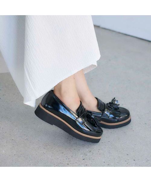carino/カリーノ 【レイン対応】【2WAY】厚底タッセルローファー ブラック 225 carino/カリーノ 【レイン対応】【2WAY】厚底タッセルローファー ブラック 225
