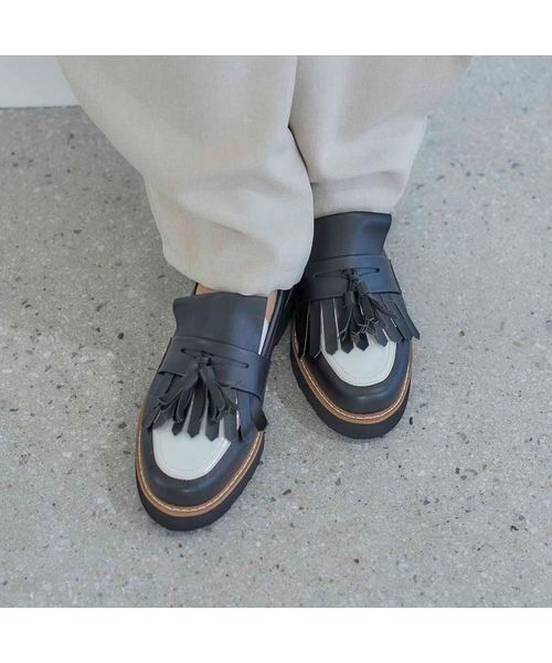 carino/カリーノ 【レイン対応】【2WAY】厚底タッセルローファー ブラックコンビ 230 carino/カリーノ 【レイン対応】【2WAY】厚底タッセルローファー ブラックコンビ 230