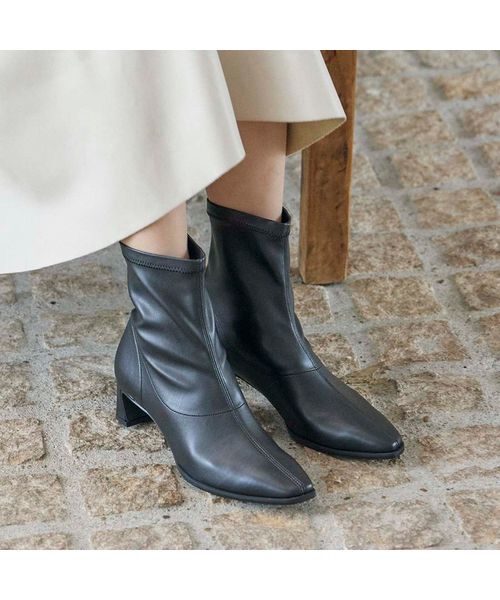 carino/カリーノ 【レイン対応】フレアヒールストレッチブーツ ブラック LL carino/カリーノ 【レイン対応】フレアヒールストレッチブーツ ブラック LL
