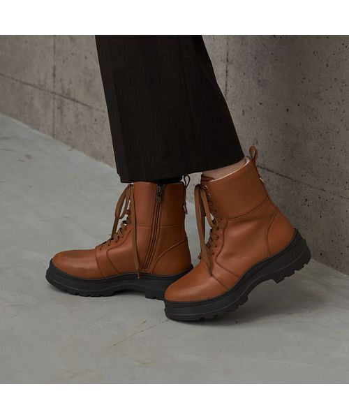 carino/カリーノ 厚底レースアップブーツ キャメル 245