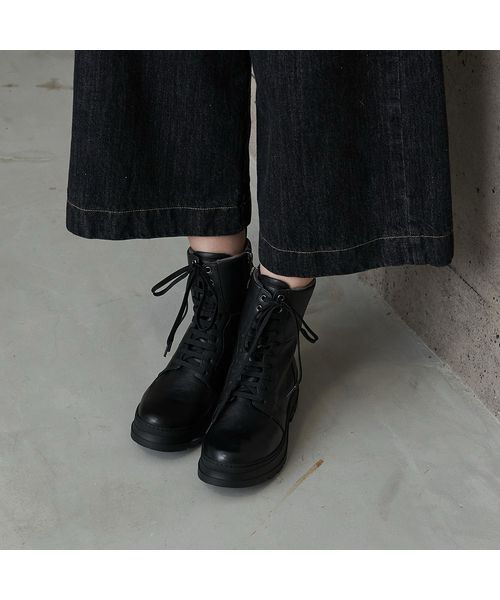 carino/カリーノ 厚底レースアップブーツ ブラック 245